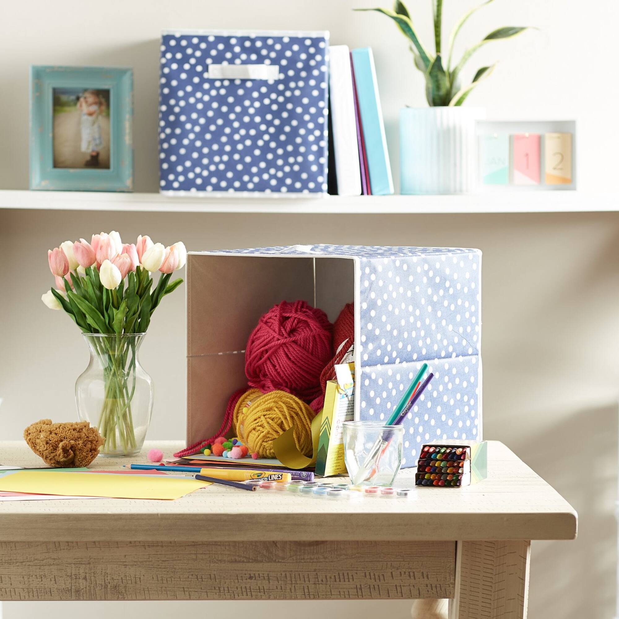 DII® 13" French Blue & White Dots Storage Cube, 2ct.